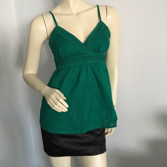 Green spaghetti strap v-neck tank top with empire tie back waist - Picture 2 of 8